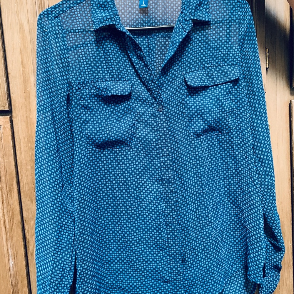 See through long sleeve button down sweater